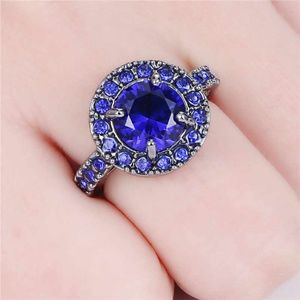 Beautiful Blue Sapphire black Rhodium Plated Ring